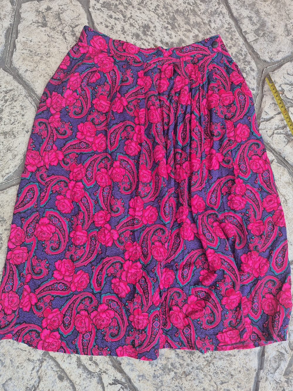 Worthington Rayon Midi Skirt 14 Pink Purple Paisley Floral Pleated Pockets